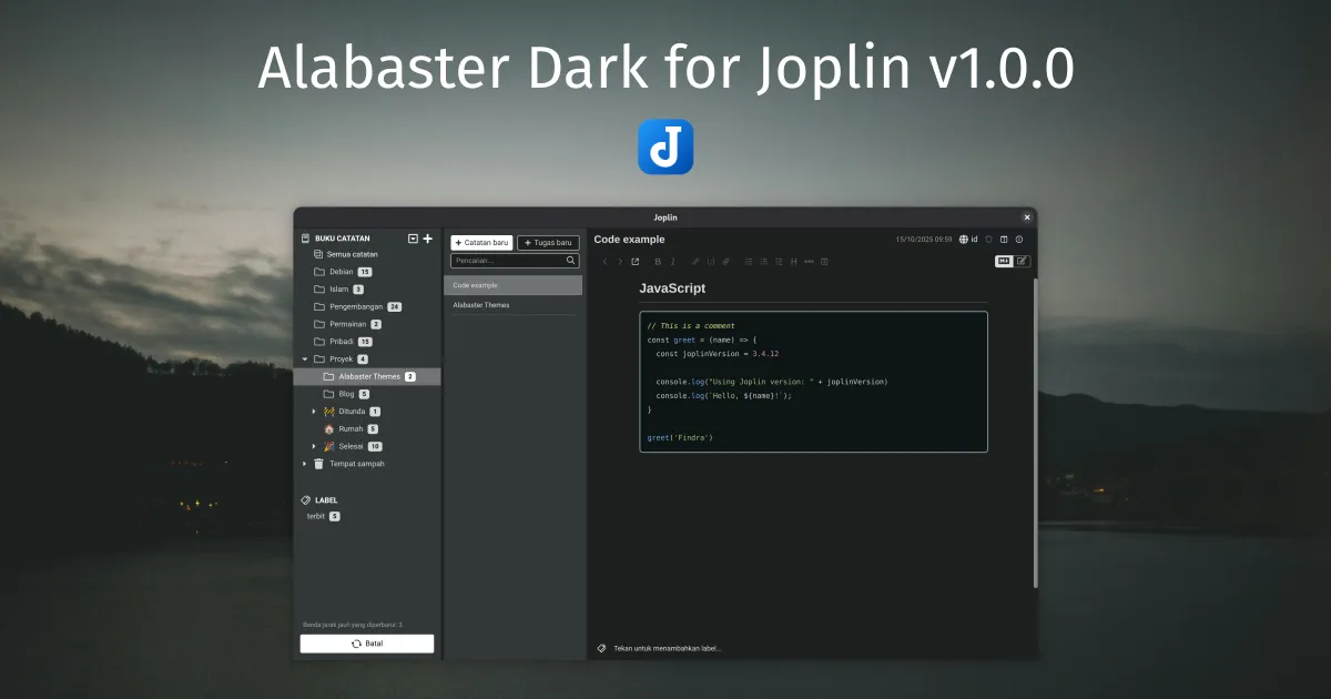 Alabaster Dark for Joplin v1.0.0 released with more polished UI