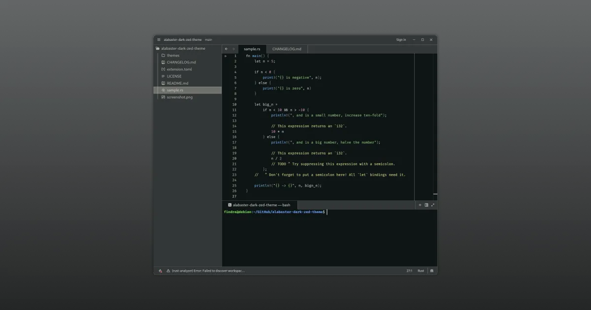 Alabaster Dark for Zed v0.0.5 released with UI improvements