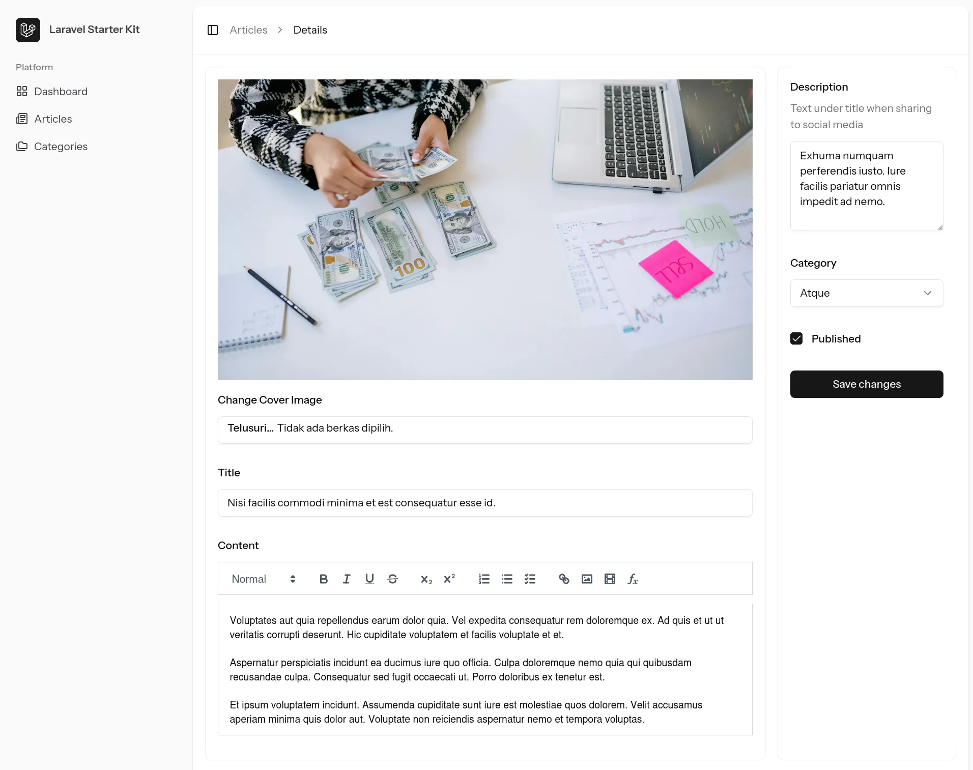 Select category on edit article page