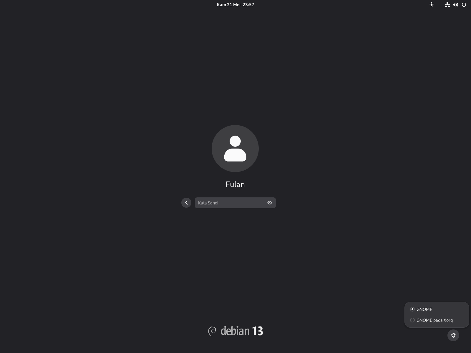 kata sandi dan pilih lingkungan desktop