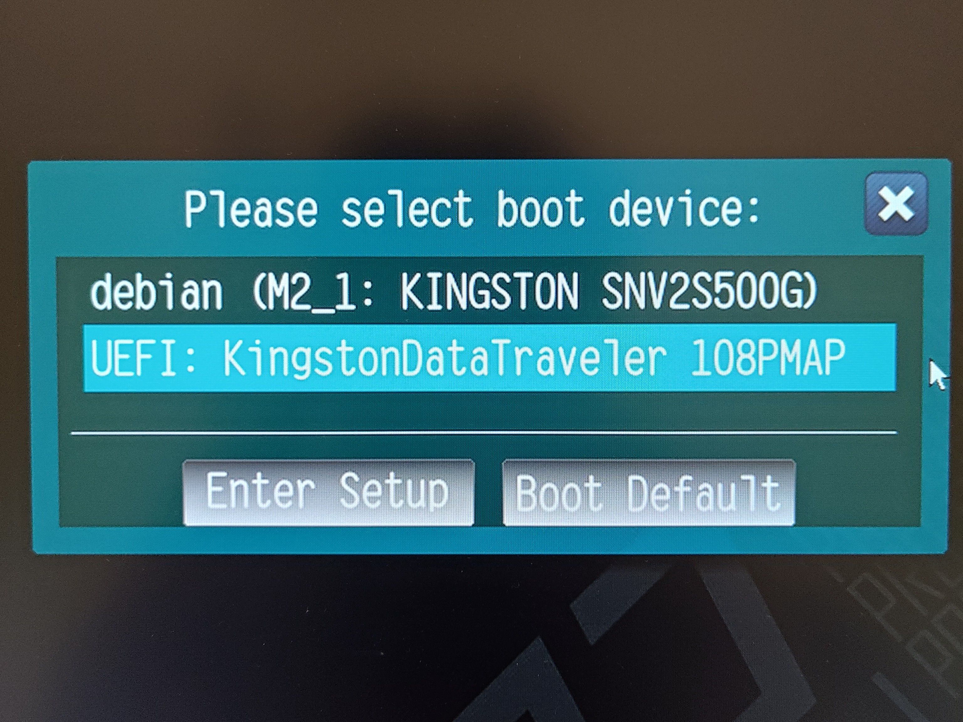 pilihan disk untuk booting sistem operasi