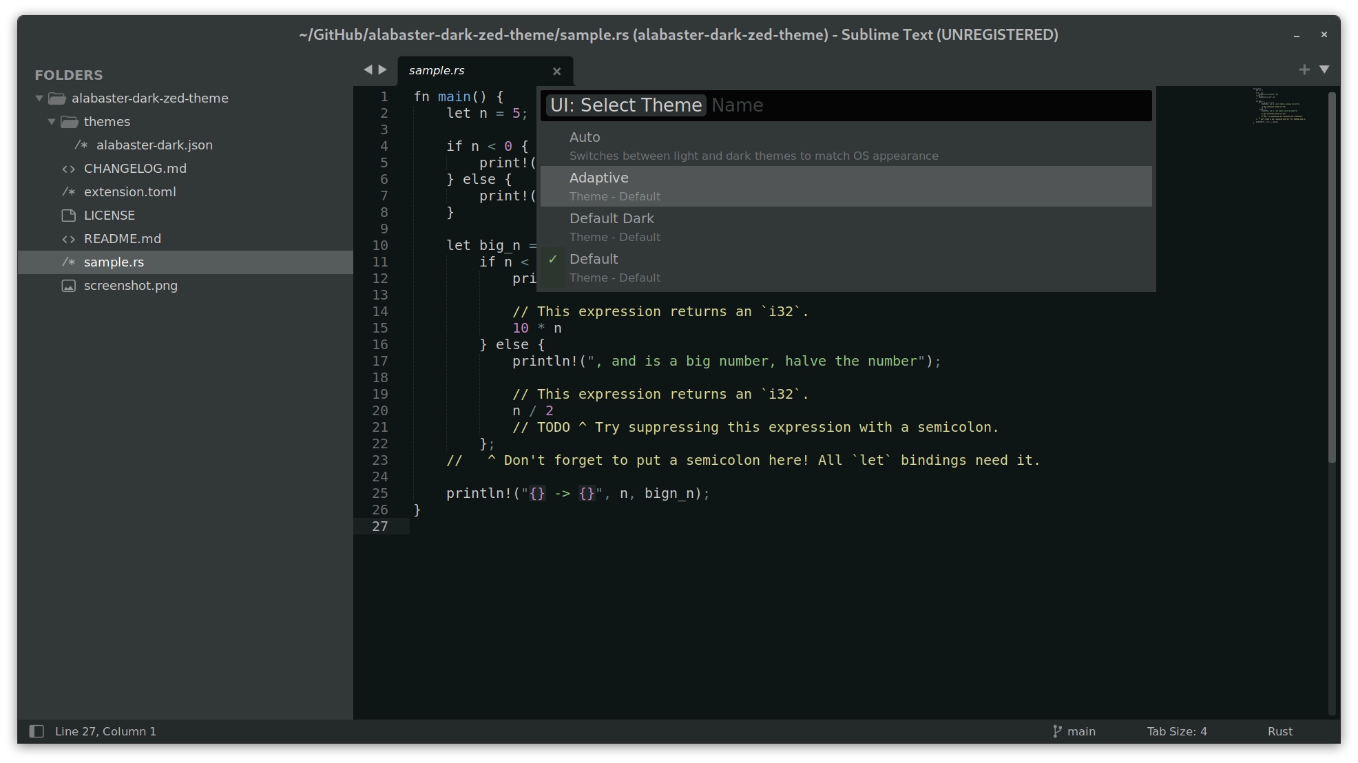 alabaster dark with sublime text adaptive theme