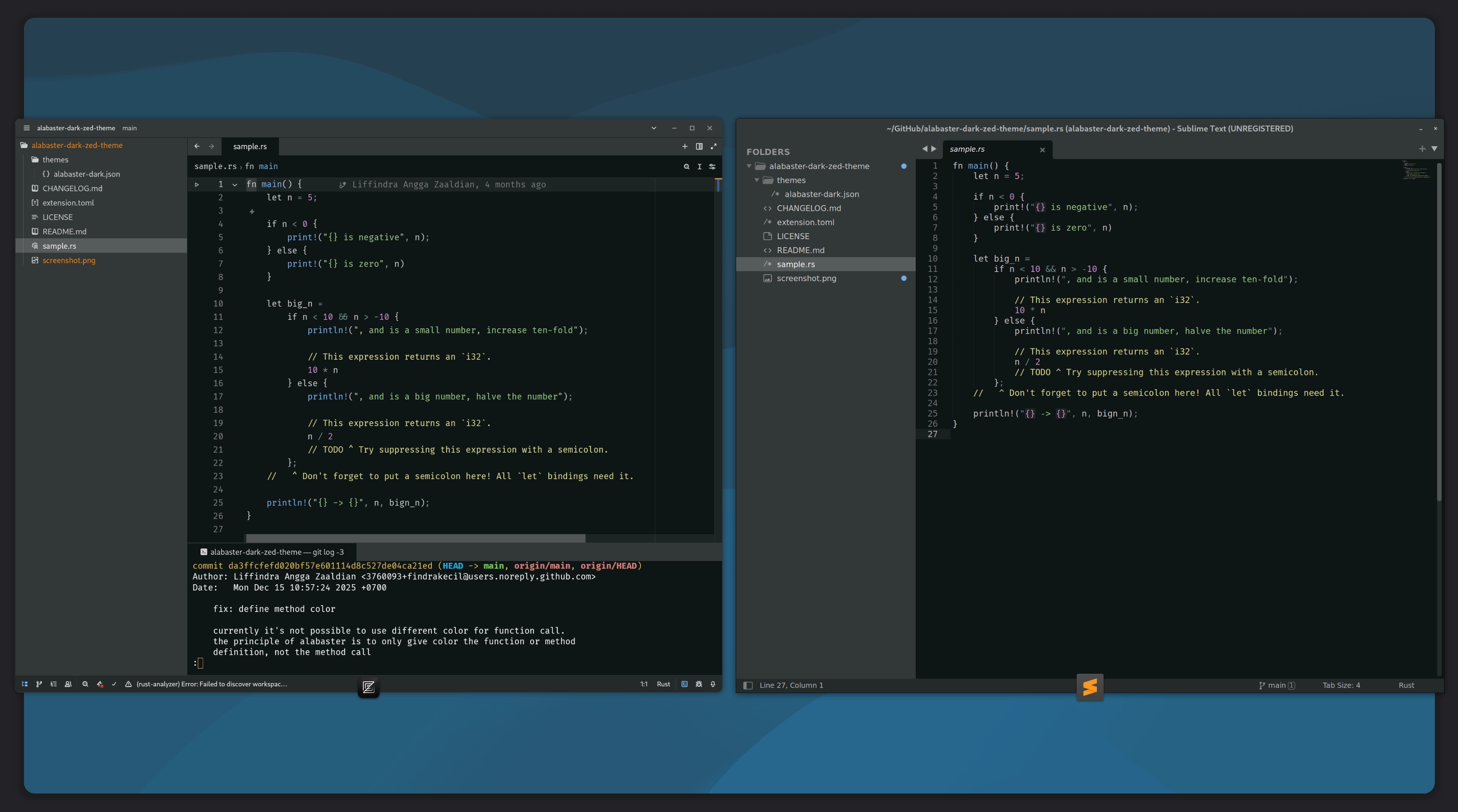 alabaster dark on sublime and zed