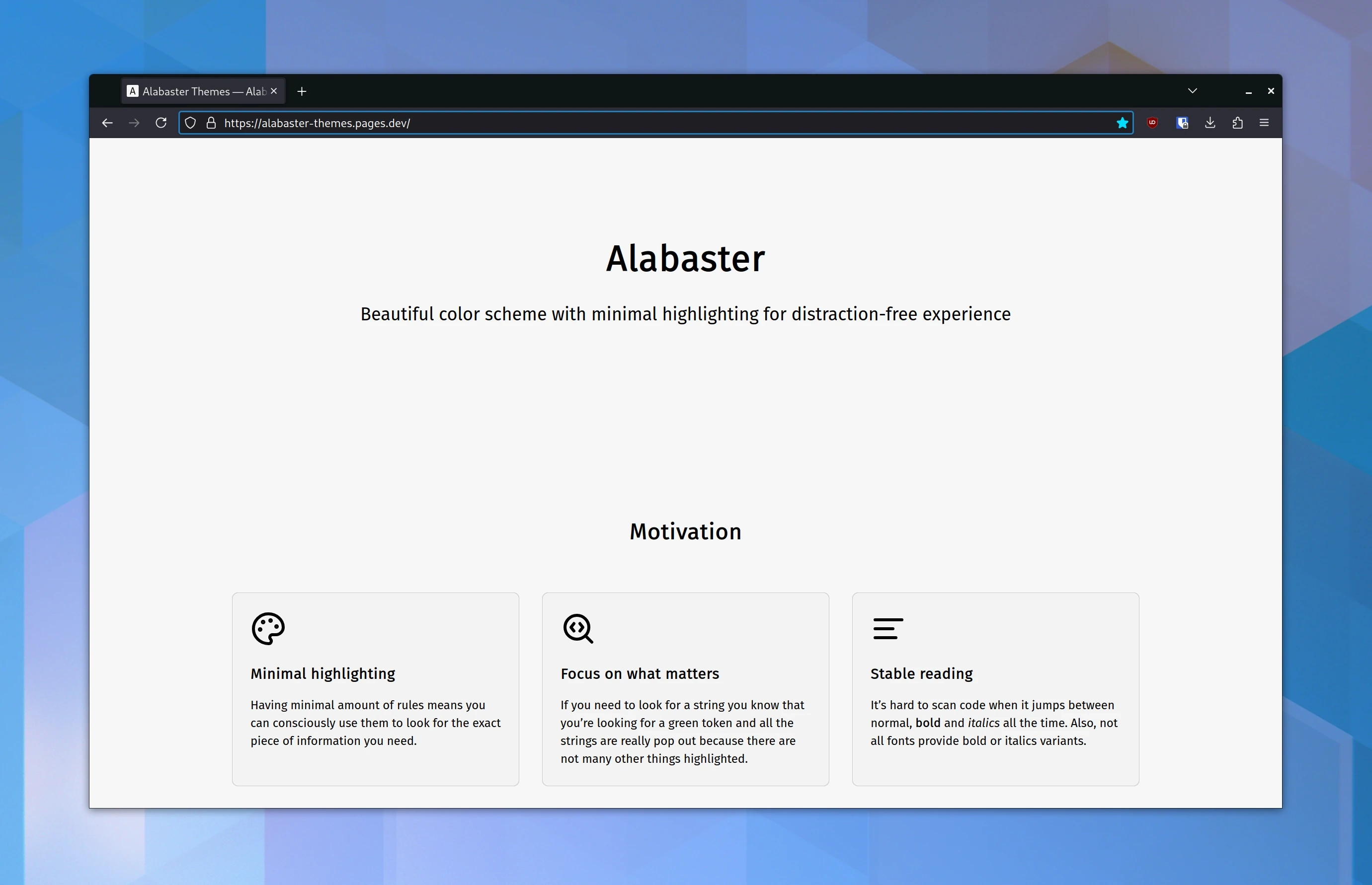 screenshot of alabaster dark for firefox