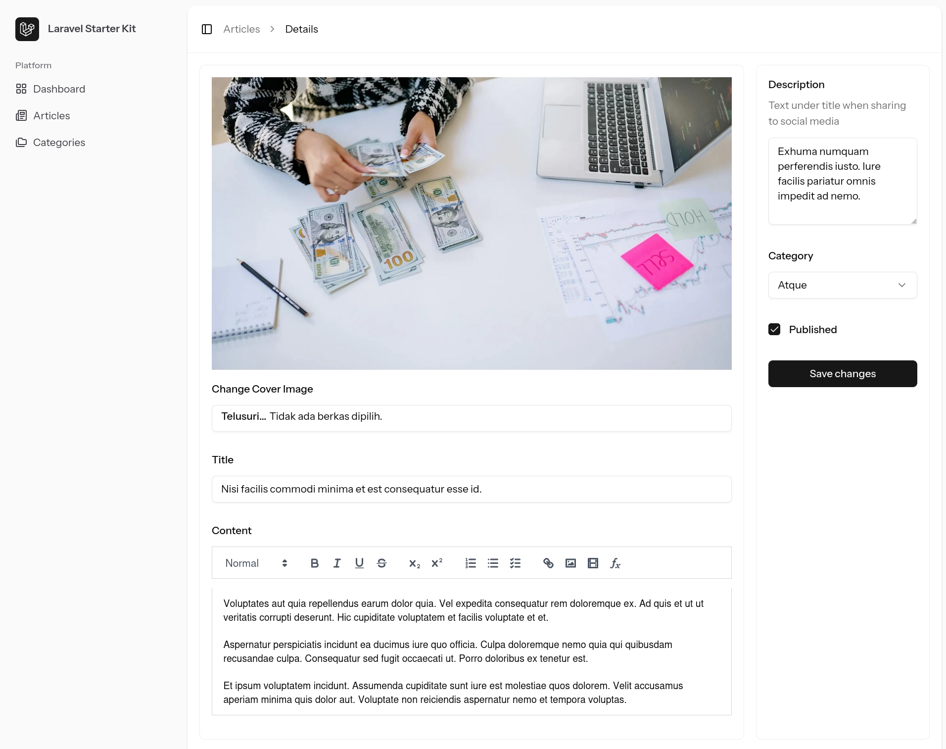 Select category on edit article page