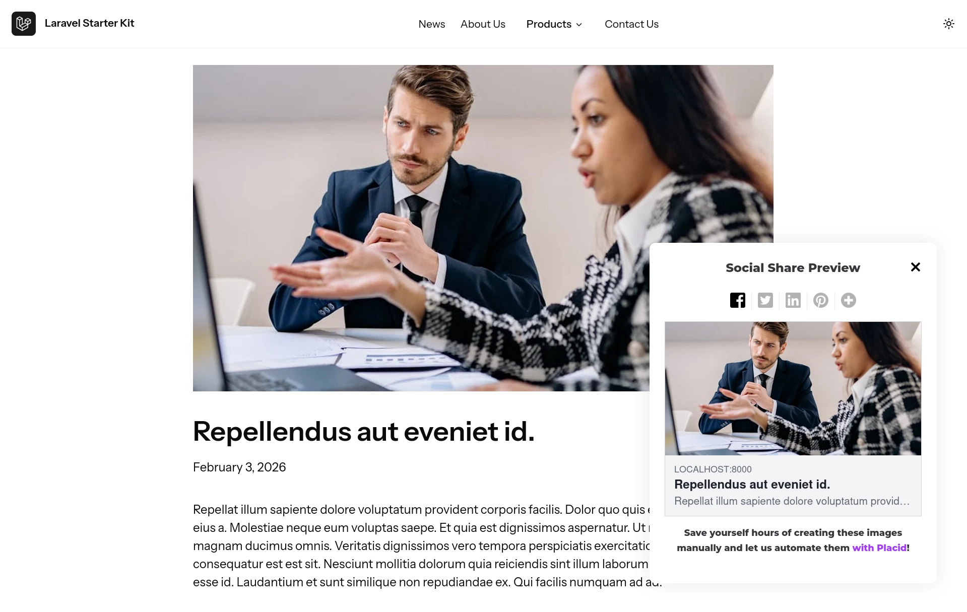 article page with social share preview