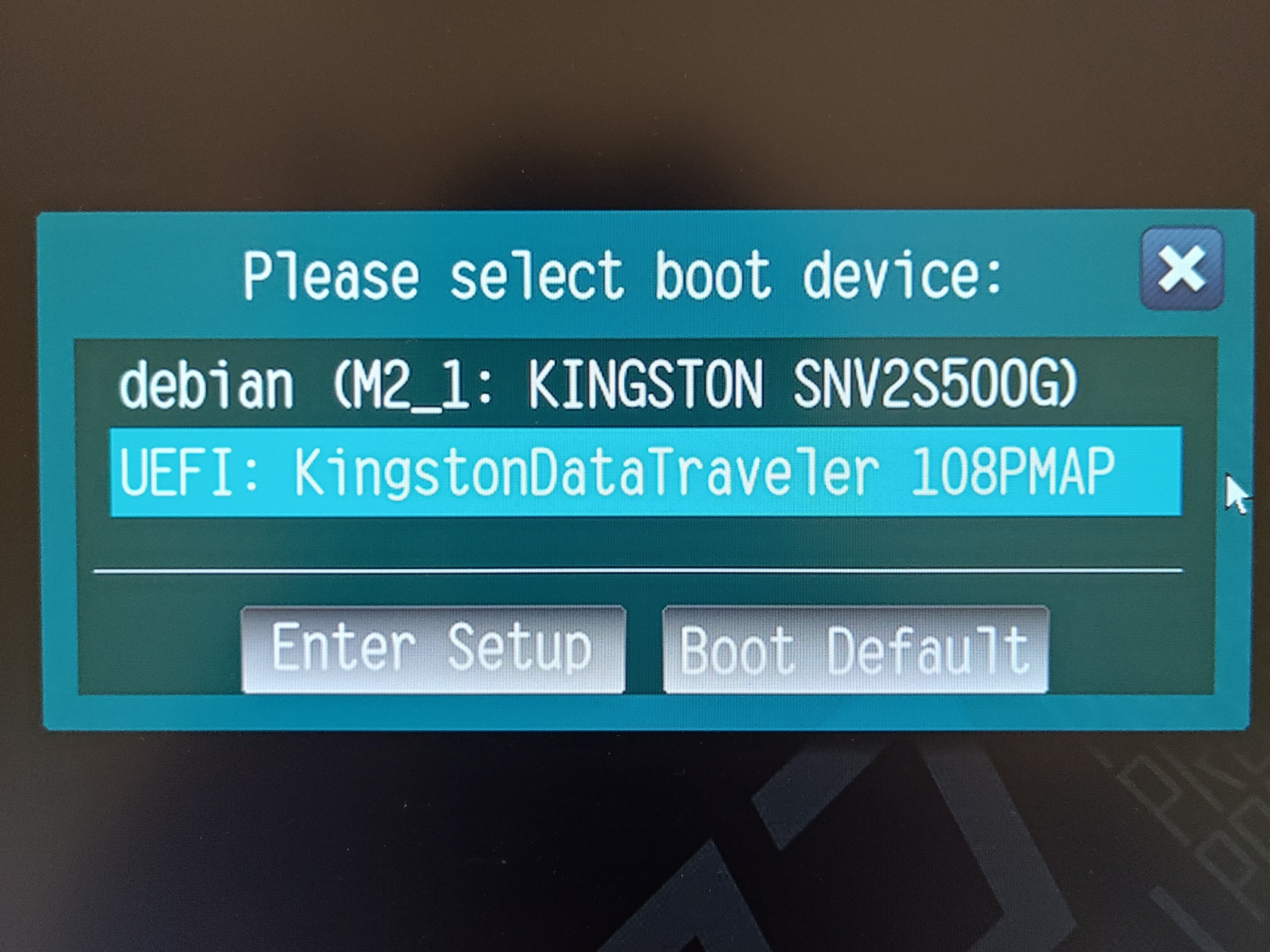 pilihan disk untuk booting sistem operasi