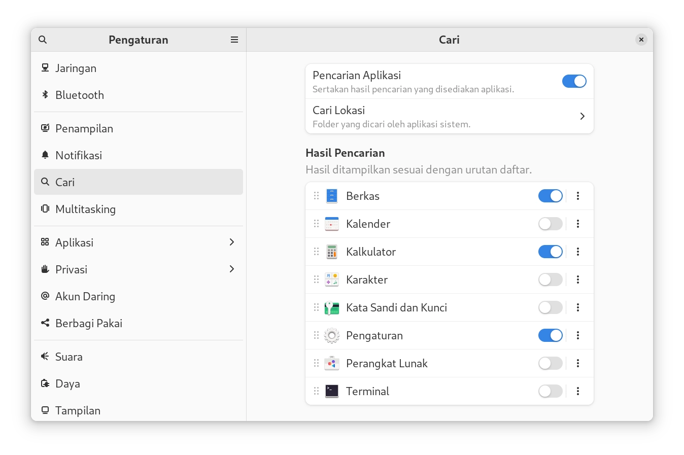 pengaturan pencarian cepat