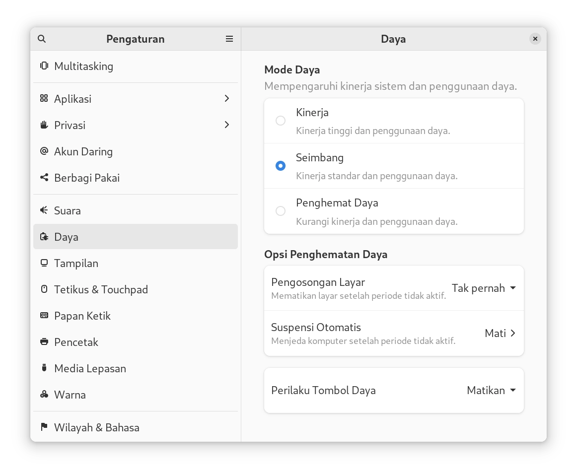 pengaturan daya untuk komputer