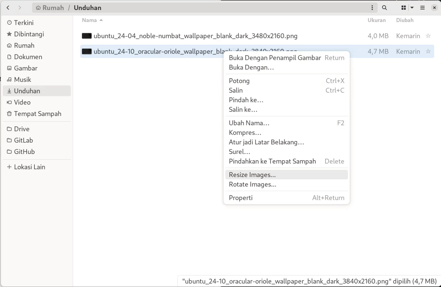 klik kanan pada gambar untuk sunting cepat pada peramban berkas