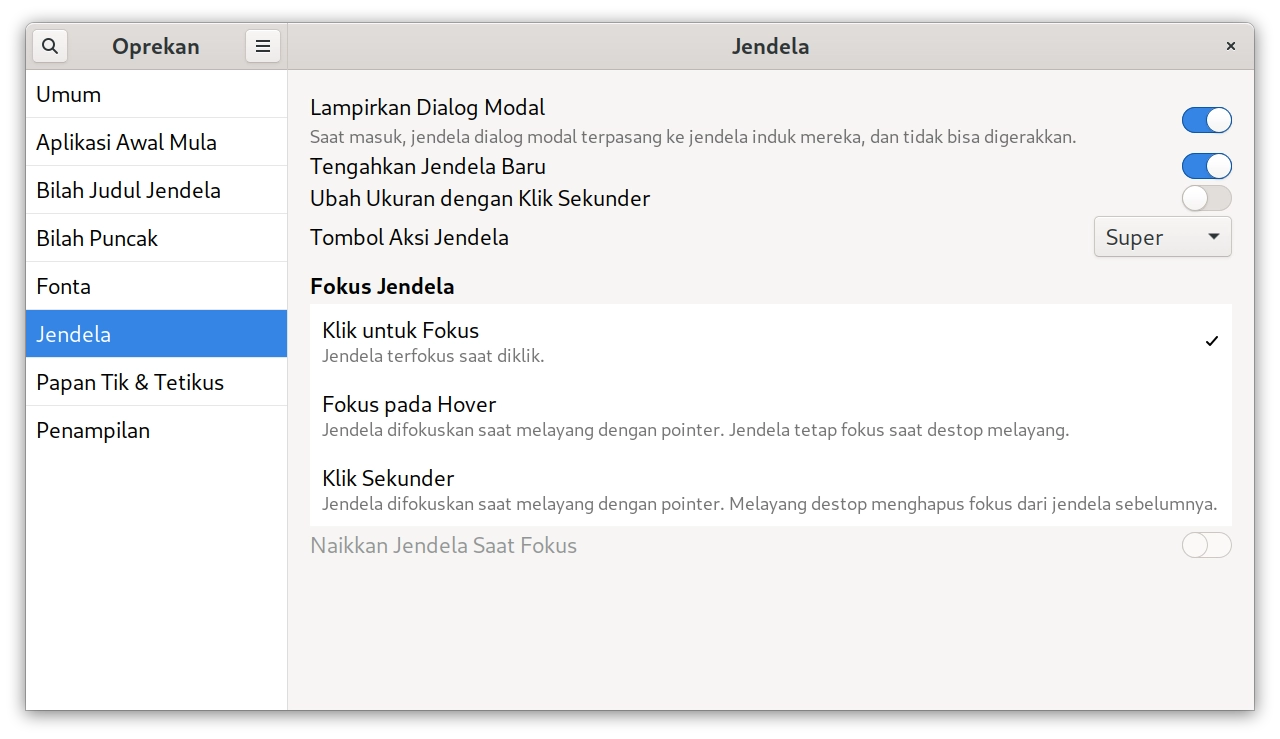 tengahkan jendela baru pada aplikasi oprekan GNOME