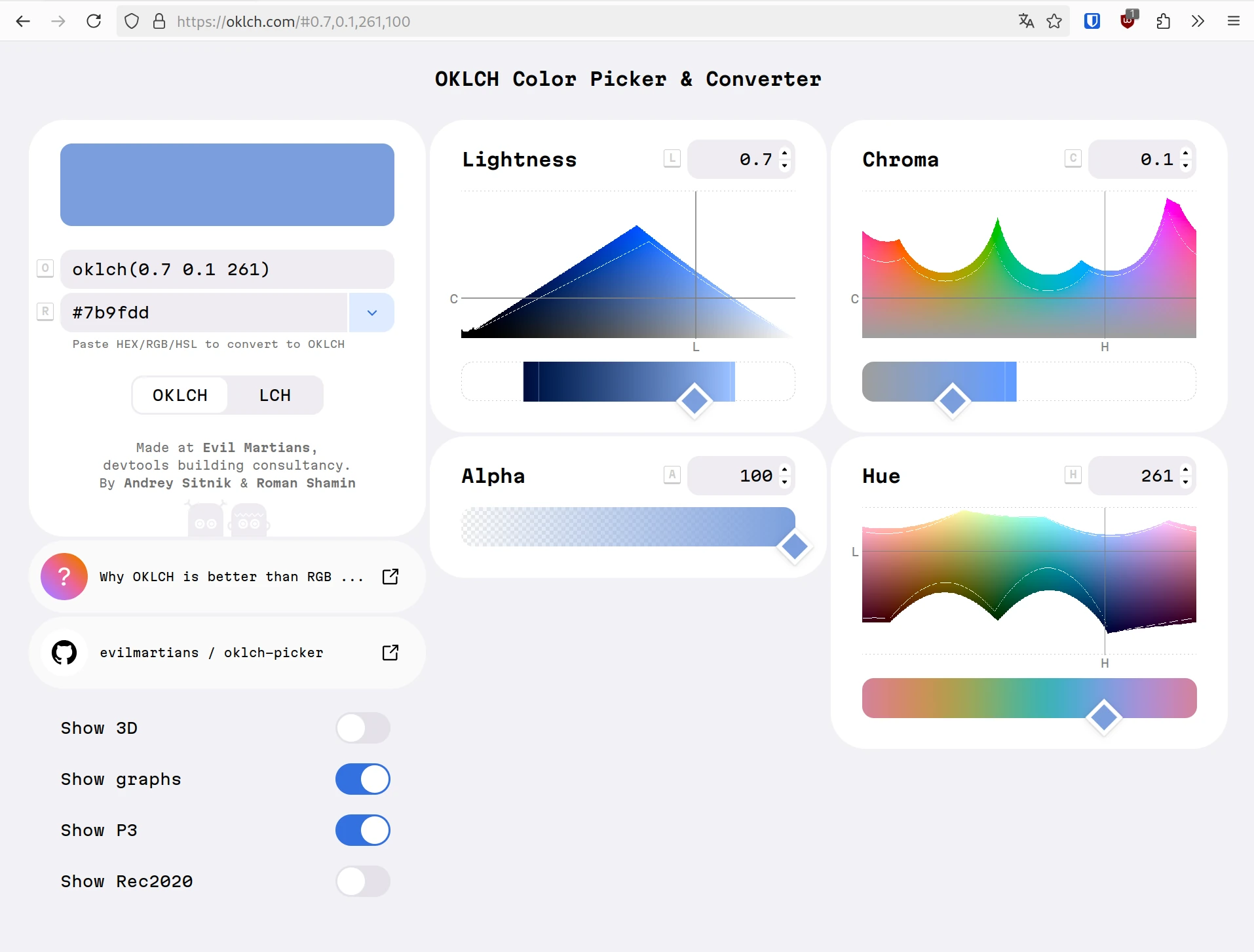 tampilan aplikasi web pemilih warna OKLCH