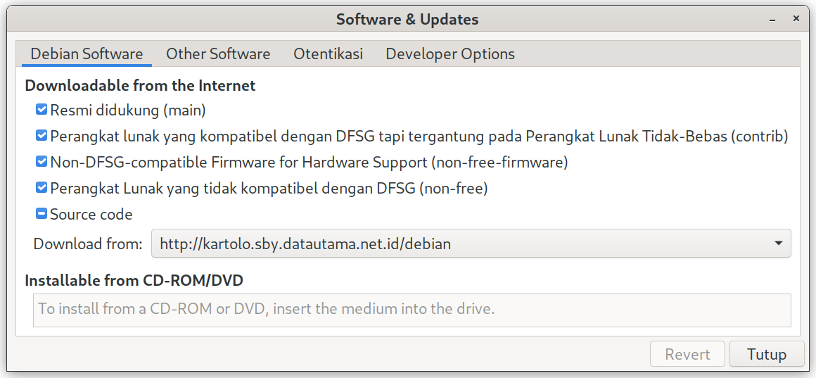 tambahkan contrib dan non-free melalui GUI